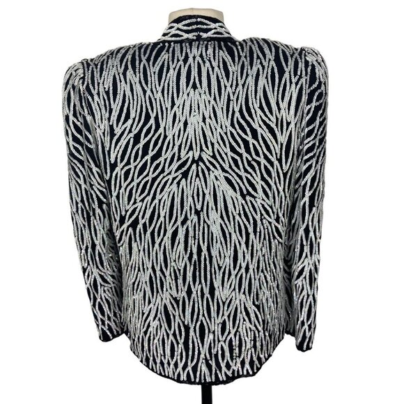 Vintage Nipon Night Sequin Jacket Womens Medium Black White Wedding Evening - Picture 8 of 11